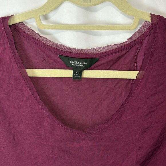 Simply Vera Wang Shirt Womens XL Burgundy Long Sleeve V Neck Asymmetrical Hem - Picture 3 of 6